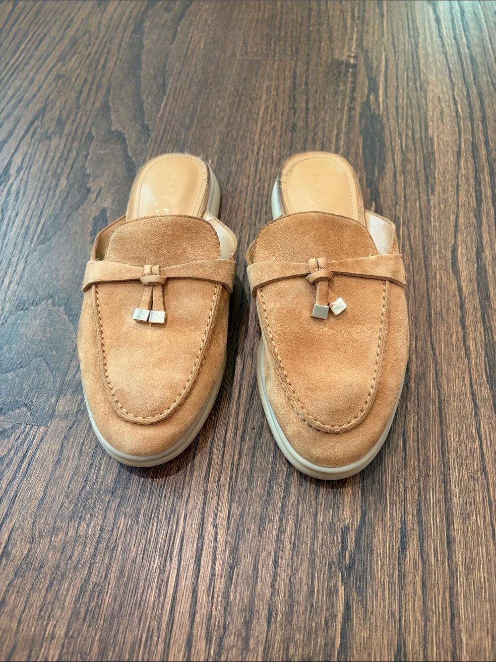 Marc Fisher Suede Tassel Mule Loafers - Tan